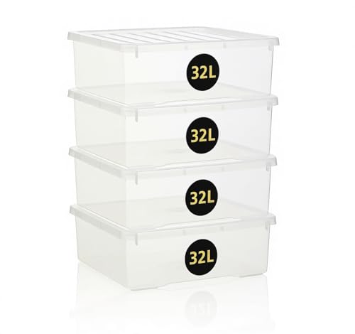 Zyora 32L Under Bed Storage Box with Lid – Large Plastic Storage Box for Clothes, Bedding & Toys | Stackable Underbed Storage Boxes with Lids for Home Storage and Organization