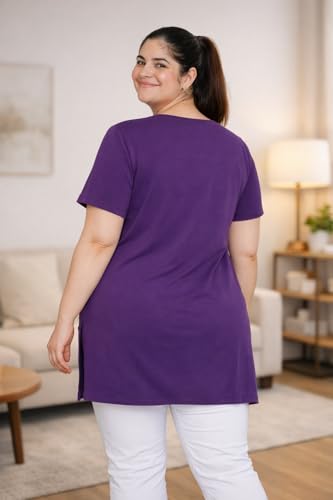 Image of RYSH Women's Printed Cotton Plus Size Longline T-Shirt with Pockets | Cotton fabric - soft longline T-shirt with easy plus-size fit