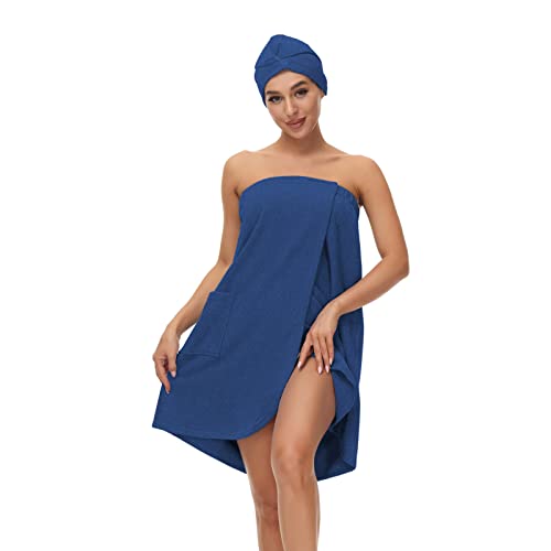 Verve Jelly Women's Bath Shower Wrap Towel Dress Adjustable Closure Lightweight Knee Length Body Wraps Blue L - Image 4