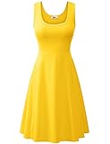 Herou Women Summer Beach Cotton Casual Dress (Yellow, Small)