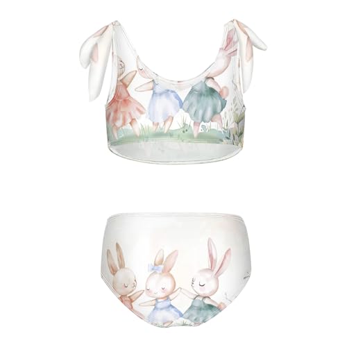Girls' Bikini Set, Cute Rabbit Ballet Dancing Kids Swimsuit 2 Pcs Beach Bathing Suit2