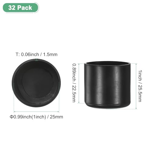 Image of M METERXITY 32-Pack Chair Leg Caps, 1 Inch(25mm) PVC Chair Leg Floor Protectors for Folding Chairs /Metal Chairs /Furniture Table /Hardwood Floors, Round Non-Slip Cover End Tips [Black]