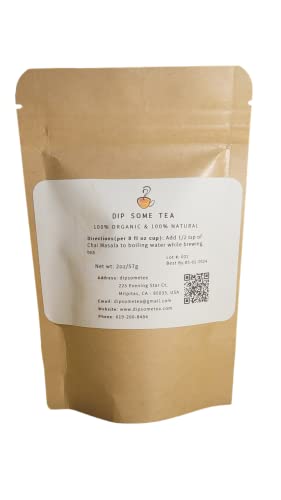 Organic Chai Masala 2 Oz, 57Gm, Tea Spices, Indian Chai Masala, Dipsometea, 100% Natural Pure Ingredients, Cardamom, Ginger, Pepper, Ceylon Cinnamon, Nutmeg, Mace, Cloves, Tulsi, Star Anise, Mulethi, Root Pipali, Bay Leaf, Cassia Leaves #TOP1