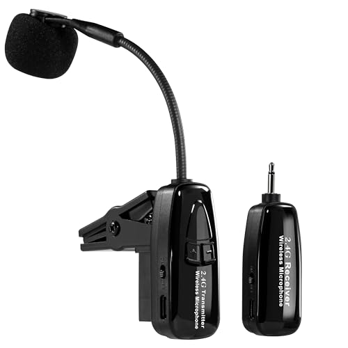 ENO MUSIC Professional 2.4G Wireless Mic System for Saxophone, 30M Stable Signal, Auto Reconnect, Includes 3.5mm-6.35mm Adapters for Live Shows