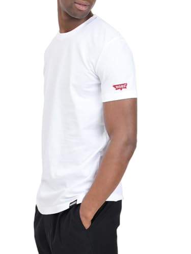 DSQUARED2 T-Shirt Bianca da Uomo con Patch Logo in Rosso