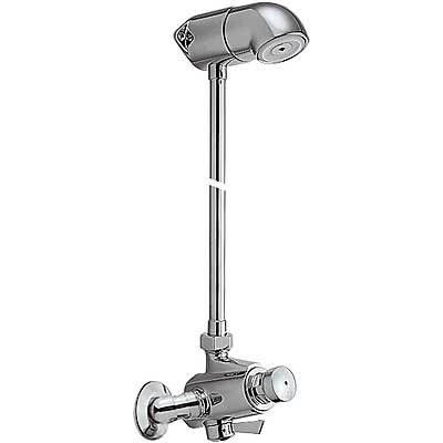 Conjunto mezclador para ducha Entradas opuestas con racores extensibles. Regulador automático de caudal incorporado en el rociador. Válvulas antirretorno en las entradas. Caudal: 16 l/min.