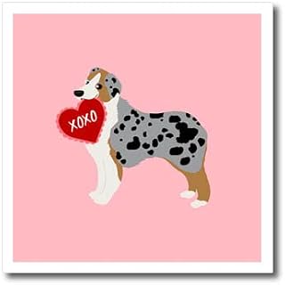 6x6 Iron on Heat Transfer for White Material - Australian Shepherd Valentine XOXO Blue Merle Heterochromia Dog Designs Valentines Day