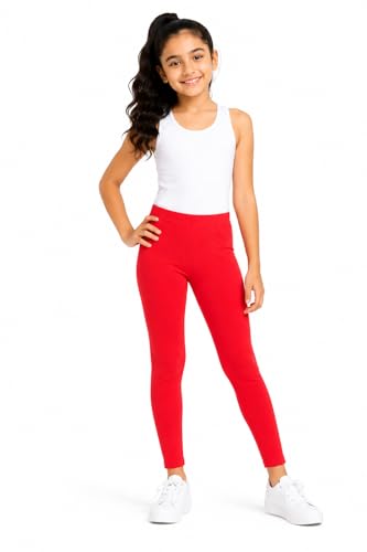Image of BODYCARE Girls Cotton Stretch Leggings, Elastic Waist Ankle Length Leggings for Kids, Soft
