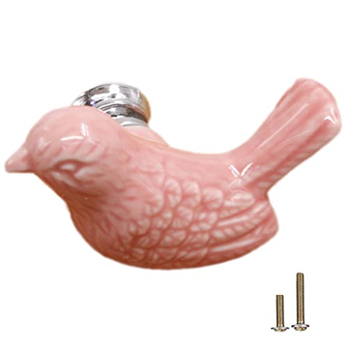 ESreake 10Pcs Bird Shape Ceramic Kids Drawer Knobs,Cute Cartoon Animal Cabinet knobs with 2 Kinds Screws,Baby Boys Girls Dove Knobs Handles Pulls for Drawer Cupboard Dresser Bookcase (10, Bird-Pink)