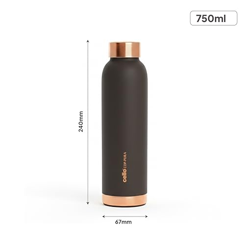 Image of CELLO Evita Copper Water Bottle For Daily & Office Use 700 ml, Grey | Leakproof & Rustproof ISI Certified Single Wall 100% Pure Copper Promotes Immunity, Improve Digestion & Supports Healthy Living