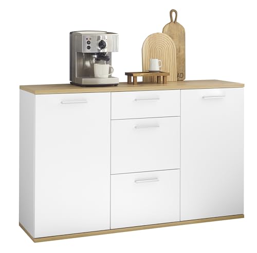 Comò BC 1035 in Rovere Opaco con cassetti e Molto Spazio Legno ingegnerizzato ca. 135 cm bianco