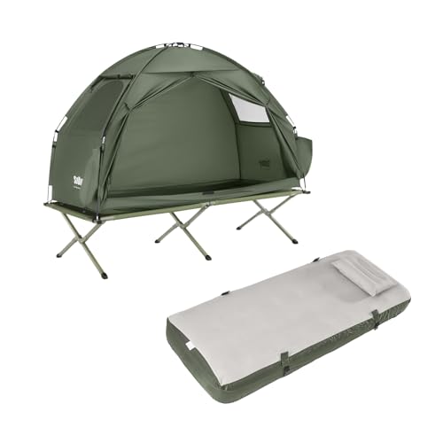 Sobuy Feldbett mit Zelt Campingzelt 1 Personen Wasserdicht 1 Personen Zelt Wasserdicht mit Luftmatratze Camping Tent Outdoor Zelt Trekking Zelt Grün 193x160x86 cm OGS32-II-GR-TP