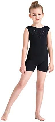 Kql Girls Gymnastics Leotards Shiny Tank Unitards Rainbow Shortall Kids Dancewear Biketards 3-12Years