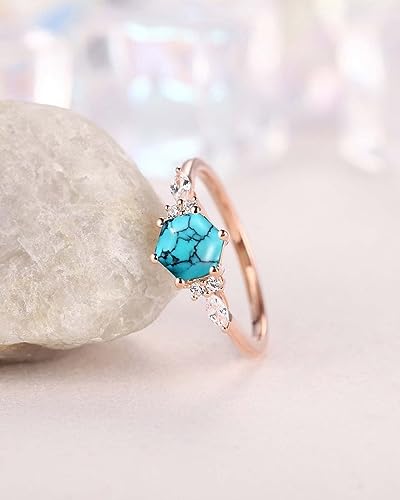Natural Turquoise Rings 925 Sterling Silver 10K 14K 18K Turquoise Engagement Ring for Women White Gold Yellow Gold Rose Gold Turquoise and Moissanite Engagement Rings for Women Free Engraving3