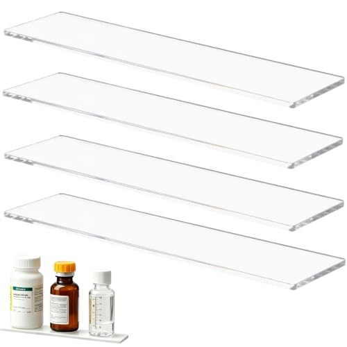 Drllepwoo 4 Pack 13.2Inch Acrylic Medicine Cabinet Shelves Medicine Cabinet Shelf Replacement Clear Storage Rack Organizer Replacement Shelves for Cabinets Bathroom Vanity Cabinet Shelf