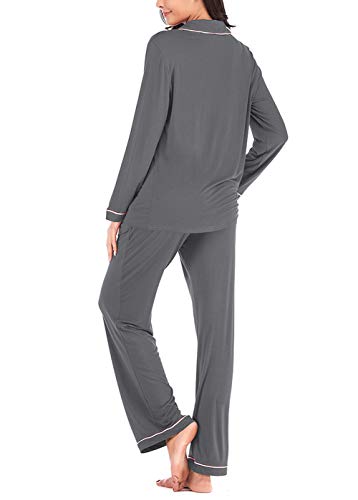 Cute Pajamas Set For Women Modal Cotton Long Sleeve Button Down Pajama Set Sleepwear Gray S #TOP2