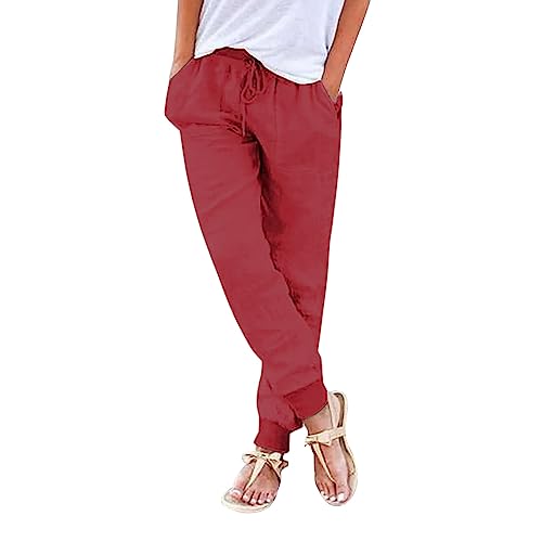 Pantalones mujer 7/8 espalda alta, cintura elástica, pantalones casuales con pantalones cortavientos para mujer, RD2., S