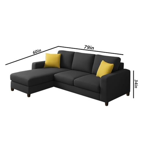 Image of Casaliving Rolando 4 Seater L Shape Sofa Set with 2 Puffy for Living Room (Black) Left Side Sofa Set for Living Room | Hall| Office Room