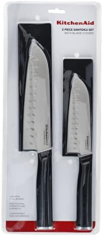 KitchenAid Classic Santoku Japanese Knife Set, Sharp High-Carbon Japanese Steel Knife, Black, Blade Covers Included, 2 Pieces