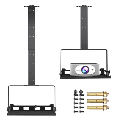Image of Salange 3-in-1 Projector Mount, Adjustable Height Ceiling/Wall Mount with Tray, Heavy-Duty Stand w Cable Management, Holds Up to 22 lbs, Ideal for Home Theater and Office (Black)