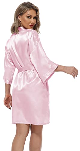 Goodmansam Women's Short Satin Robes Silky Bathrobe Bridesmaid Sleepwear For Wedding Party Getting Ready Solid Color, Blush Pink, L #TOP3