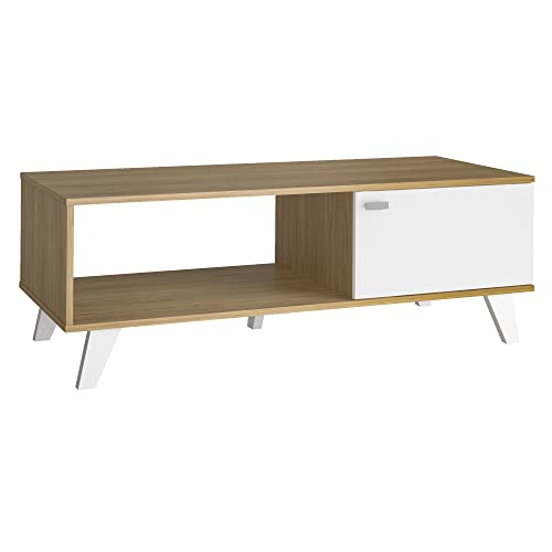 Momma Home - Table Basse pour Salon - Modèle Quiatur - Table Basse avec tiroir et Compartiment Ouvert - Idéale pour Le Salon ou la Salle à Manger - Finition chêne - 120 x 50 x 42 cm Cover