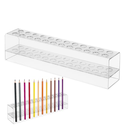 Acrylic Pen Display Stand, 24 Slots Pen Holder for Storage, Clear Paint Brush Holder, Acrylic Pen Organizer for Home Office Desk Store Supplies (24 Slots)