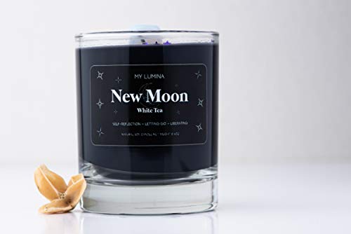 My Lumina New Moon Aromatherapy Candle W/Moonstone Crystal Inside -Natural Stone Healing Energy, Stress Relief, Relaxing & Balance- Soy Wax Scented Candle Home - Gift For New Beginnings - Night Black #TOP1