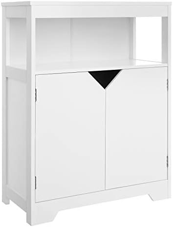 VASAGLE Bathroom Storage Cabinet, Floor Cabinet Cupboard, with Large Storage Capacity, Printed Marble-Like Pattern, Open Shelf, and Adjustable Closed Shelf, 23.6 x 11.8 x 31.5 Inches, White UBBC68WT