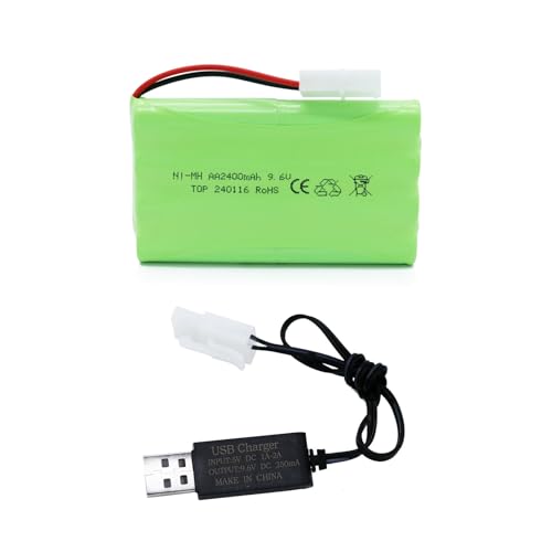 Tosiicop 9.6V 2400mAh RC Akku - AA NiMH Wiederaufladbar Ferngesteuertes Auto Akkupack RC Rechargeable Battery mit KET-2P Stecker und USB-Ladekabel für RC Truck Tank Boot und Schlachtschiff