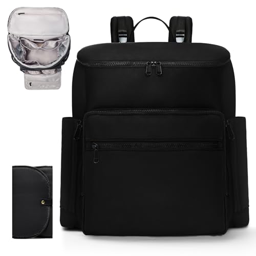ILCOLPO Diaper Bag Backpack, Neoprene Bag Backpack, Large Diaper Backpack with 16 Diaper Bag Organizers, 4 Insulated Pockets, Lighweight Travel Baby Bag with Changing Pad for Mom & Dad, Black