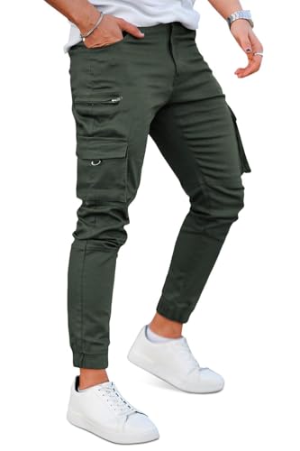GINGTTO Pantalones Cargo Hombre Slim Fit Largo Elásticos Pantalón Jogger Stretch para Hombres con Bolsillos Verde 34