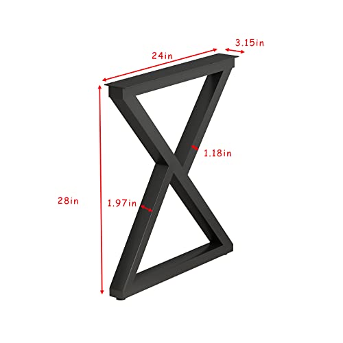 Image of HOMEKAYT Industrial Triangle Iron Table Legs (28 inchH x 24 inchW) - Black, Set of 2 - Heavy Duty, Modern Design - Multiple Uses for Dinning, Coffee, Office Tables