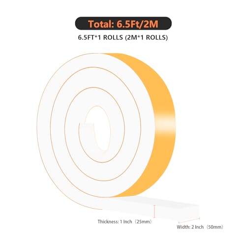 Image of Weather Stripping,High Density CR,Strong Adhesive,2 in x 1 in x 6.5Ft | Weather Stripping Door Seal Stripping,Lightproof, Soundproof Foam,Door Seal Strip for Door,Window Frame,Sliding Door,White