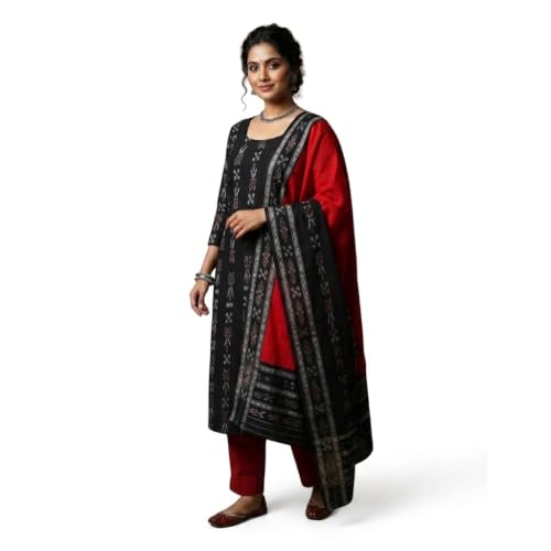 Image of Elegant Sambalpuri Ikat Cotton Dress Material for Women Ethnic Collection
