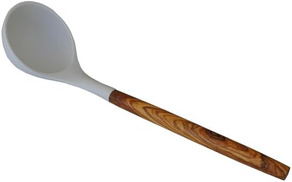 Naturally Med Silicone Ladle (White) with Olive Wood Handle