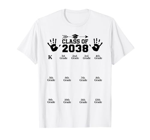 Class of 2038 Grow with Me Handprint Pre-K 12th Grade T-Shirt