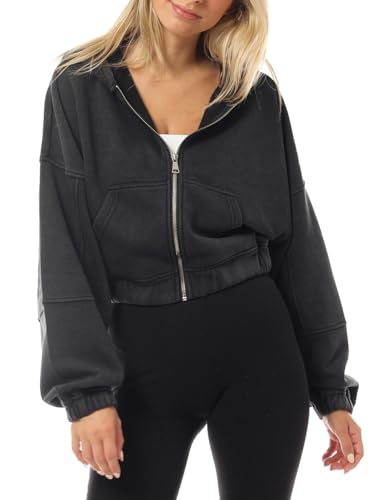 Design by Olivia Women's Zip Up Hoodies Cropped Sweatshirts Fleece