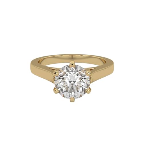 Image of 2 Ct. Certified Moissanite Tiffany Inspired Round Solitaire Ring for Women & Men, 925 Sterling Silver, 18k Gold Plated, Cathedral Set 6 Claw Design, Luxury Gift for Her