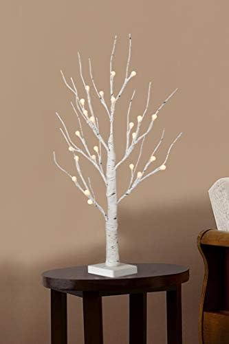 Eambrite Twig Christmas Tree 2FT Frosted Ball White Birch Tree with 24 Warm White Lights Battery Operated Tabletop Tree for Christmas Home Party Wedding Indoor Decoration