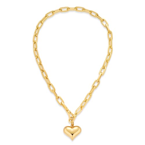 Heart Chunky Chain Necklace for Women Puffy Heart Charm Pendant Necklaces Holiday Fashion Jewelry