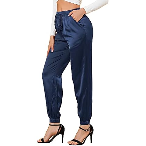 Allegra K Royal Blue Satin Joggers Cover