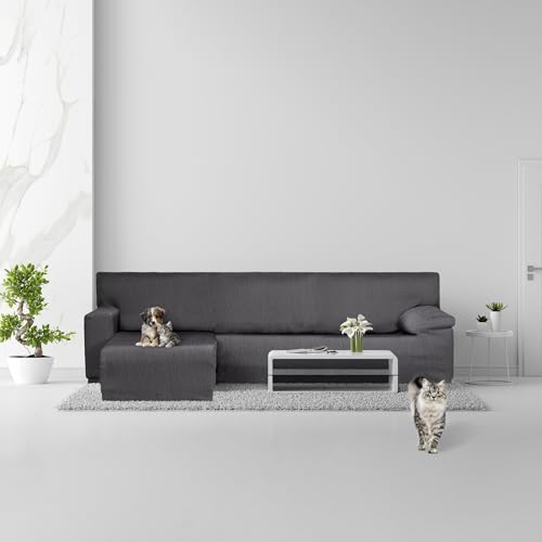 Housse de canapé en L anthracite extensible Eysa pour protéger votre canapé d'angle