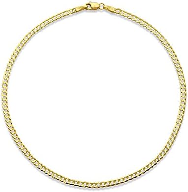 LoveBling 10k Yellow Gold 2.5mm Solid Curb Cuban Link Chain Anklet with Lobster Lock (10")