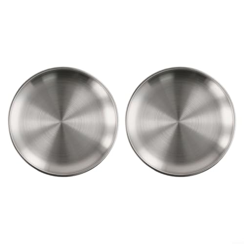 Eawfgtuw Per piatti da campeggio in acciaio inossidabile, stoviglie rotonde da esterno per feste in cucina da campeggio, confezione da 2, impilabili, fondo piatto, per piatti in metallo di lunga