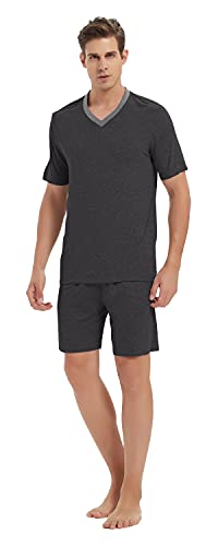 Mofiz Mens Pajamas Sleepwear Short Sleeve Lightweight Soft Top Shorts Lounge Set Soft Summer Pjs Sleep Set Dark Grey 2Xl #TOP7