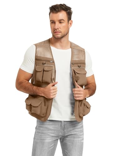 image for Flygo Men's Fishing Vest Utility Lightweight Outdoor Travel Safari Pho