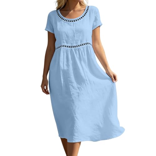 Robe d'été longue en coton et lin de qualité supérieure taille haute