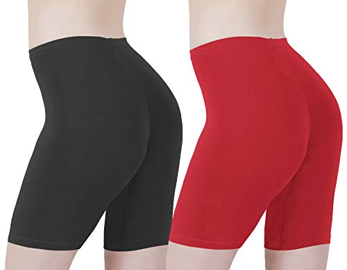Image of Buy That Trendz Cotton Lycra Tight Fit Stretchable Cycling Shorts Womens | Shorties for Active wear /Exercise /Workout /Yoga /Gym /Cycle /Running Red Grey Combo Pack of 2