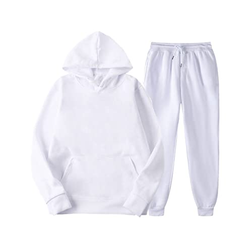 Sweat à Capuche Homme Blanc Ensemble de Sport pour Running Extérieur